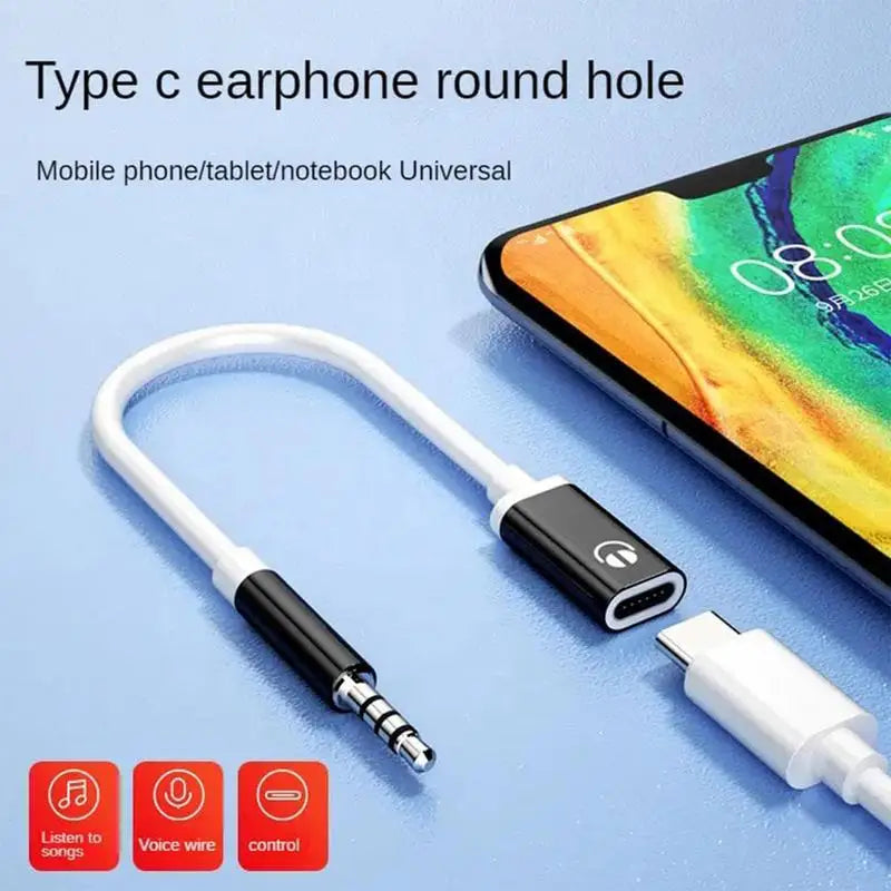 AUX Audio Cable 3.5mm Male to Typec Female Flat Head Earphone to Round Head Car Speaker Adapter Phone Converter Converter