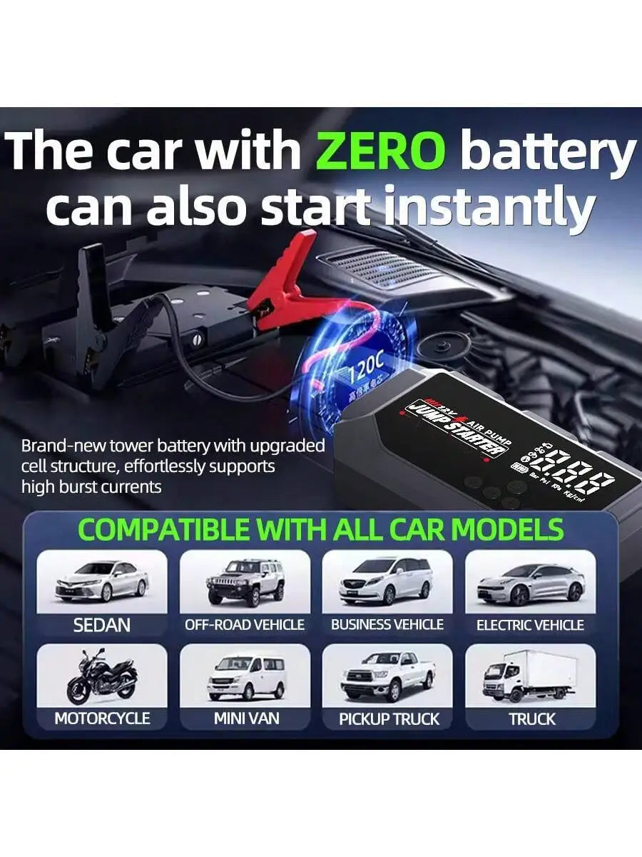 12V 8000A Portable Smart Jump Starter With 28100mAh Power Bank, Digital Air Pump, 400LUX LED Flashlight, USB-C & Type-A Ports