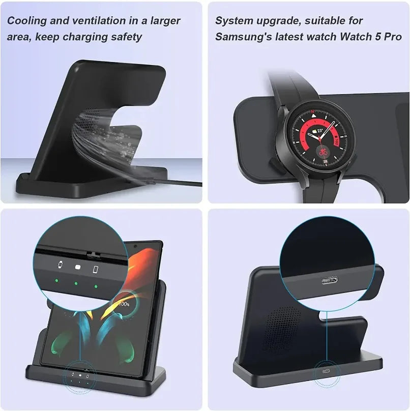 3 in 1 Fast Wireless Charger Stand For Samsung S26 S25  Fold 6/5/4/3 Galaxy Watch 6 4 Pro Active 3/2 Buds Charging Dock Station