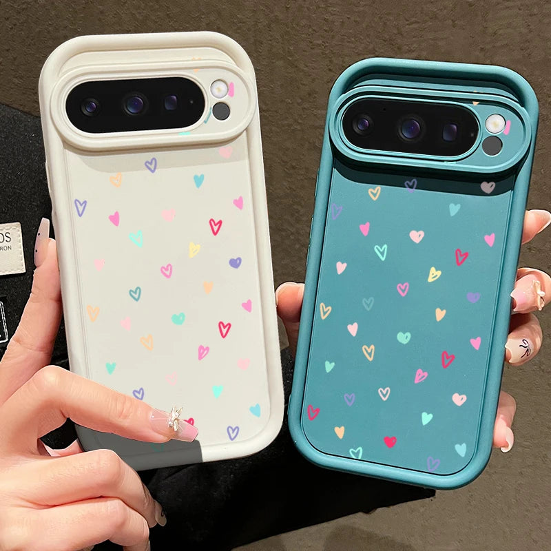 Colorful Little Hearts Soft Case For Google Pixel 10 9 8 7 Pro 9A 8A 7A Pixel 9 10 Pro XL Shockproof Solid Color TPU Phone Cover