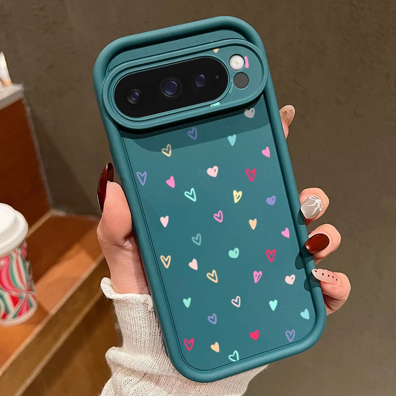 Colorful Little Hearts Soft Case For Google Pixel 10 9 8 7 Pro 9A 8A 7A Pixel 9 10 Pro XL Shockproof Solid Color TPU Phone Cover