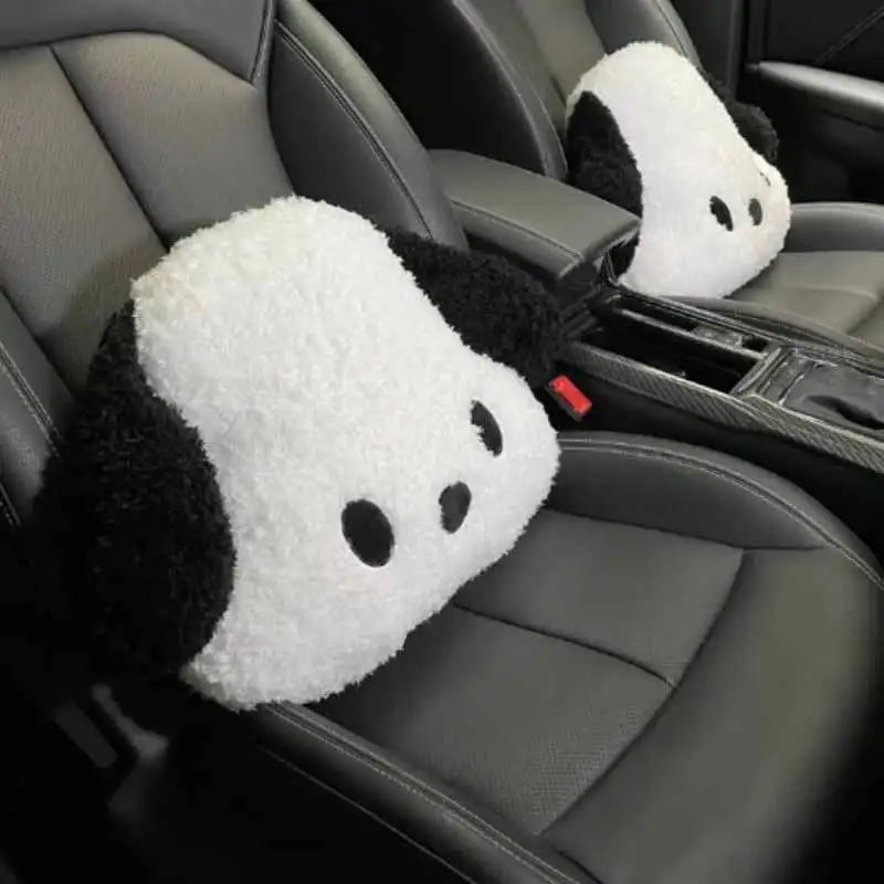 Cartoon Car Plush Lumbar Pillow Headrests Fixed Elastic Band Soothing Spine Design Soft Comfortable Puppy Practical Car Interior