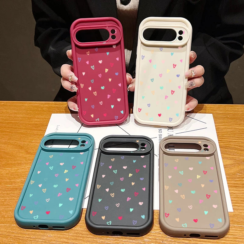 Colorful Little Hearts Soft Case For Google Pixel 10 9 8 7 Pro 9A 8A 7A Pixel 9 10 Pro XL Shockproof Solid Color TPU Phone Cover