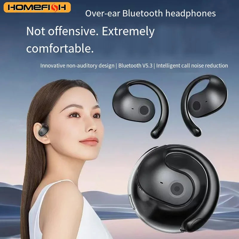HOMEFISH New Open Ear Wireless Translation Earbuds Bluetooth 5.4 AI Real-time Translator Headphones Sports Earphones with Mic