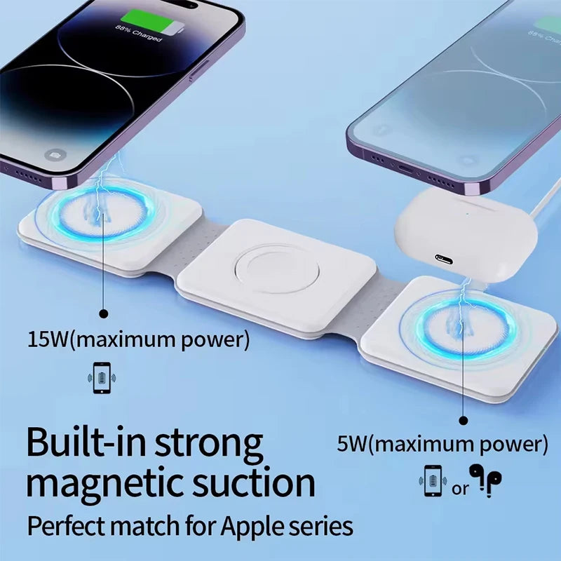 Universal Qi2 Magnetic Foldable Charging Station 30w Travel Charger for iPhone Samsung Xiaomi OPPO 3 in 1 Wireless Charger