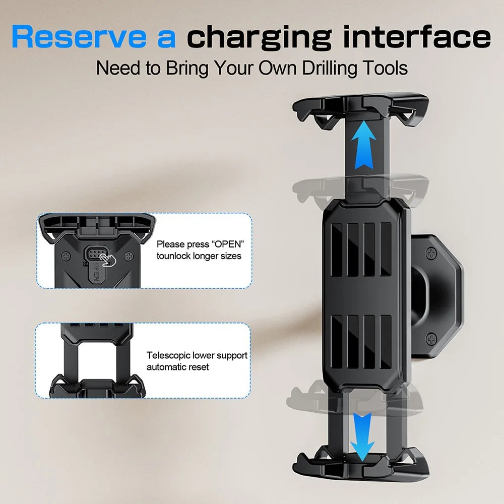 Wall Mount Phone Holder Tablet Stand Adjustable Clamp 360 Rotation Universal Bracket for iPhone iPad Kitchen Bathroom Bed