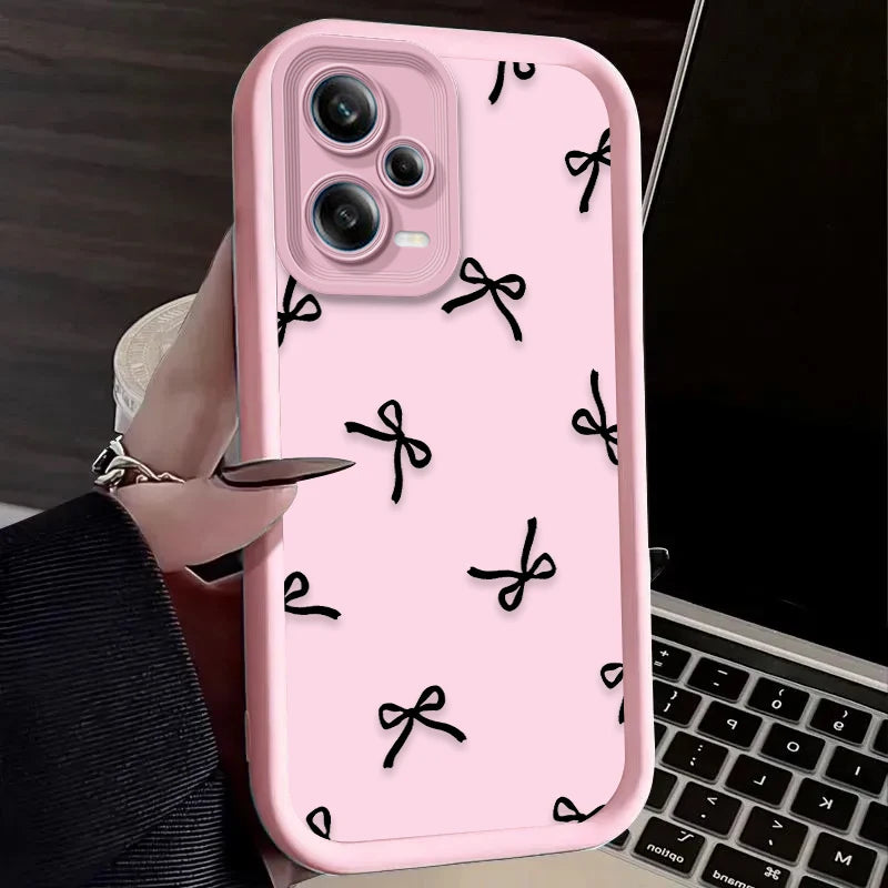 Black Love Heart Bowknot Phone Case for Xiaomi Redmi Note 13 14 14S 12 11 Pro Plus 5G 12S 11S 10S 10 9 Redmi 14C 13C 12C 12 4G