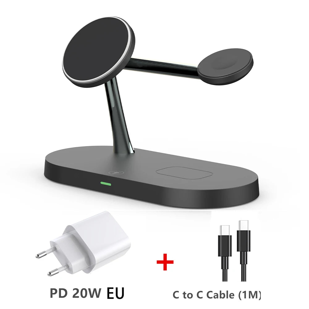 3 in 1 Magnetic Wireless Charger Stand For iPhone 12 13 14 15 16 Fast Charging Station for Apple Watch 10 9 8 7 6 5 Airpods Pro