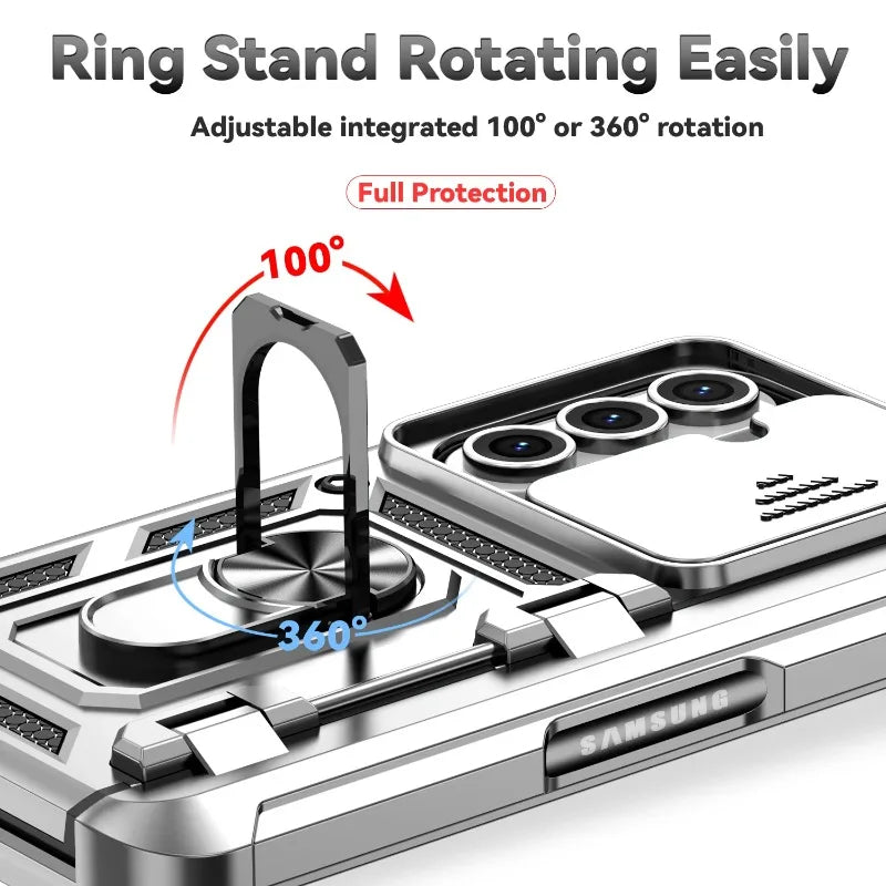 Military Heavy-duty 2IN1 Slide Camera Case For Samsung Galaxy Z Fold 7 6 5 4 Shockproof Car Magnetic Ring Stand Protective Cover