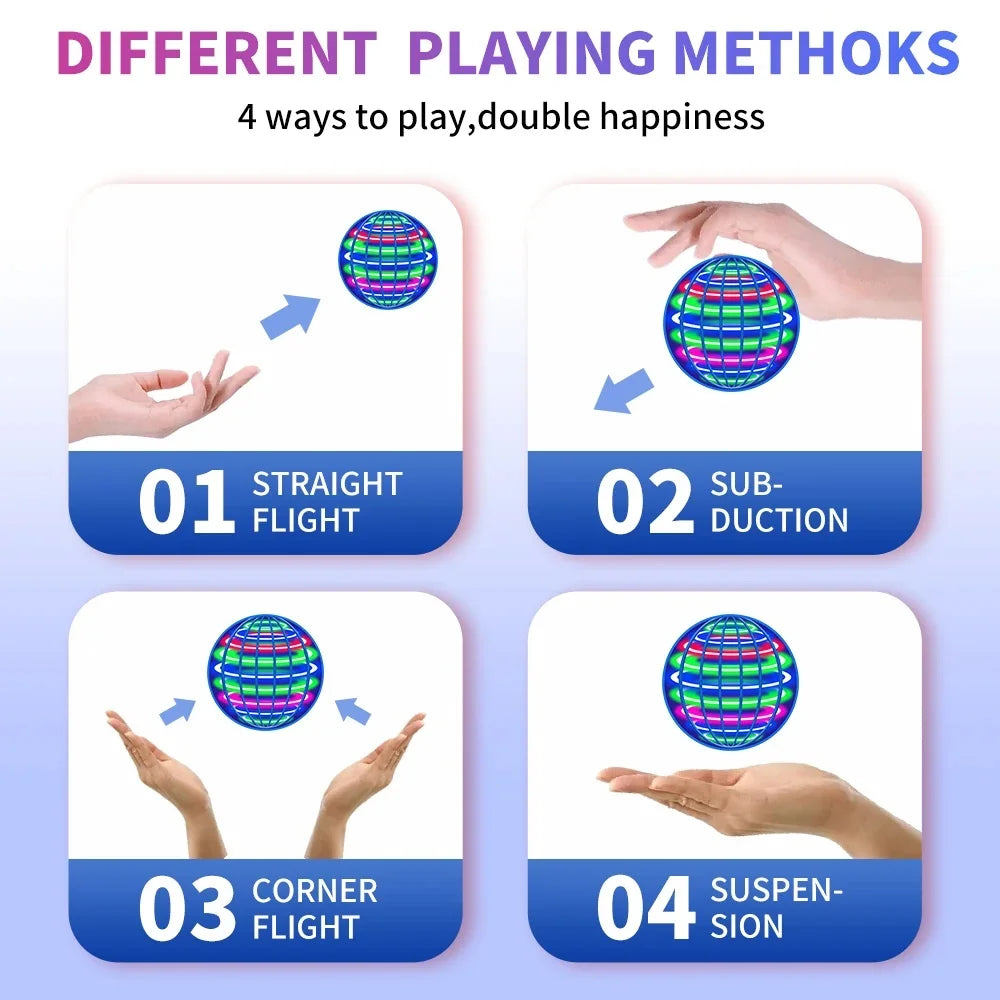 Flying ball, automatic spinning ball, LED dazzling lights, floating magic, fan, UFO flying machine, toy gift, game, sports ball
