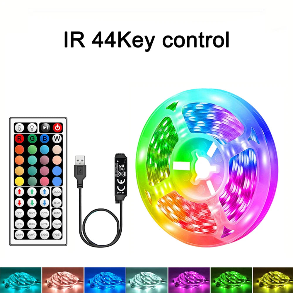 RGB LED Strip Light 1-40m with Music Sync, 44-Key Remote & APP Control, 5V USB Flexible Tape for Home TV Backlight Decor
