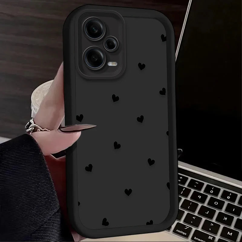 Black Love Heart Bowknot Phone Case for Xiaomi Redmi Note 13 14 14S 12 11 Pro Plus 5G 12S 11S 10S 10 9 Redmi 14C 13C 12C 12 4G