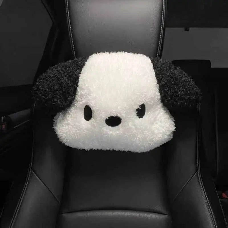 Cartoon Car Plush Lumbar Pillow Headrests Fixed Elastic Band Soothing Spine Design Soft Comfortable Puppy Practical Car Interior
