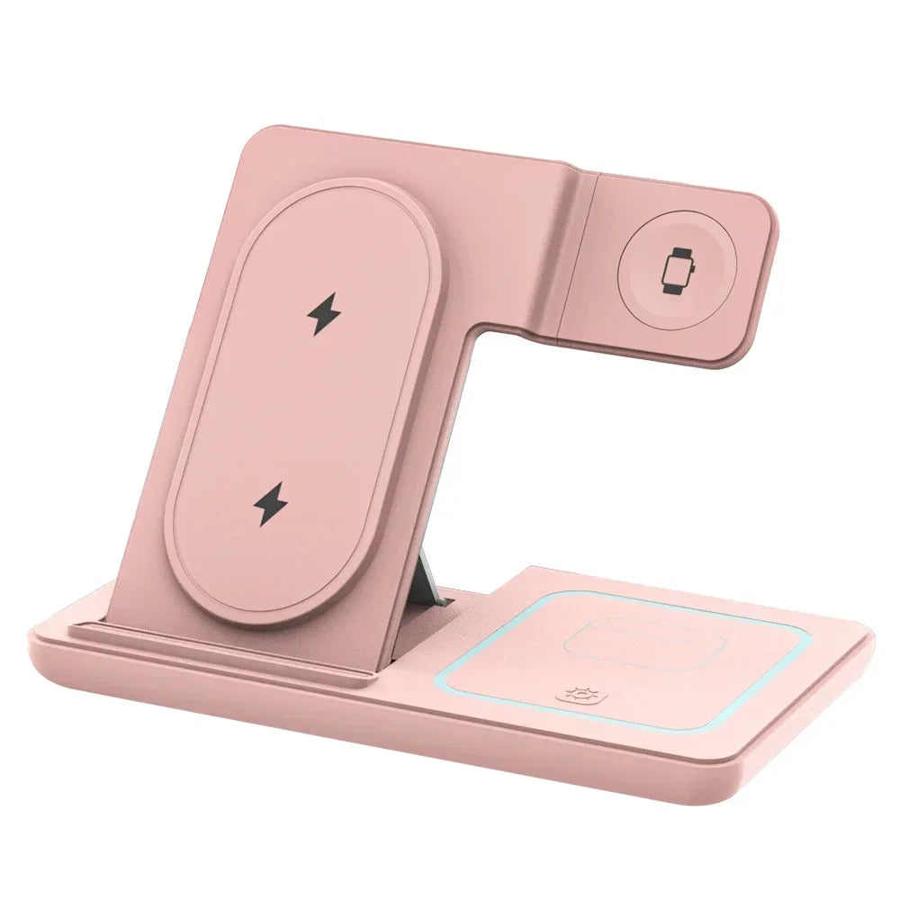 3 in 1 Foldable Wireless Charger Desk Stand For Samsung S24 S23 Galaxy Watch 2-8 Active 1 2 Buds Pro LED Fast Charging Station