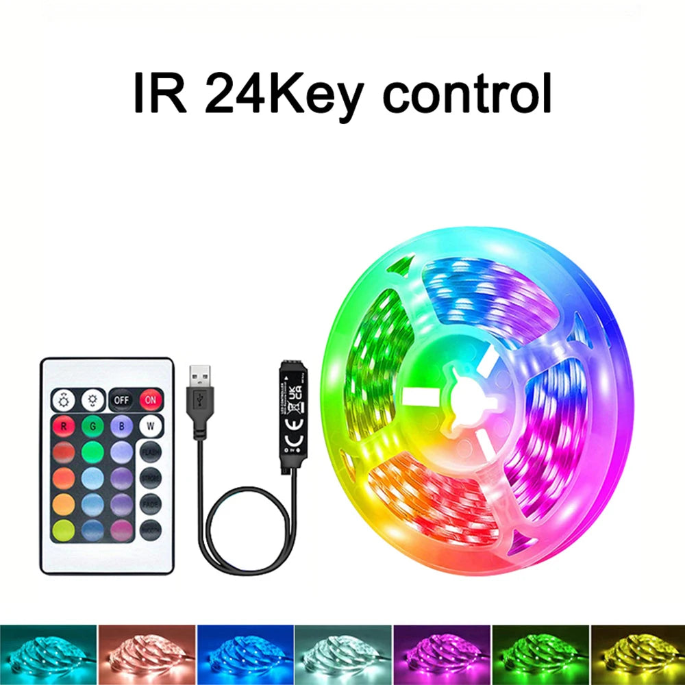 RGB LED Strip Light 1-40m with Music Sync, 44-Key Remote & APP Control, 5V USB Flexible Tape for Home TV Backlight Decor