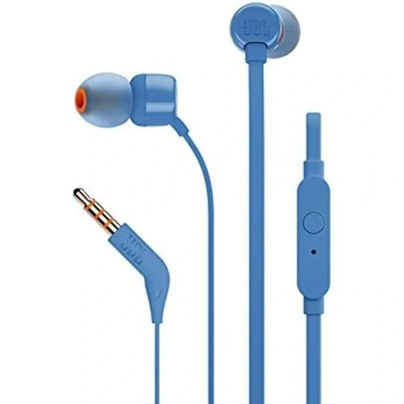 JBL T110 Wired In Ear Headphones With Mic 9mm Dynamic Driver Deep Bass Noise Isolating Soft Ear Tips  cable saver 0.3m cable