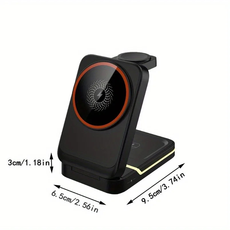 3 in 1 Magnetic Foldable Travel Fast Wireless Charger Stand For Magsafe iPhone 16 15 14 13 12 Pro Apple Watch 2-9 SE Airpods Pro
