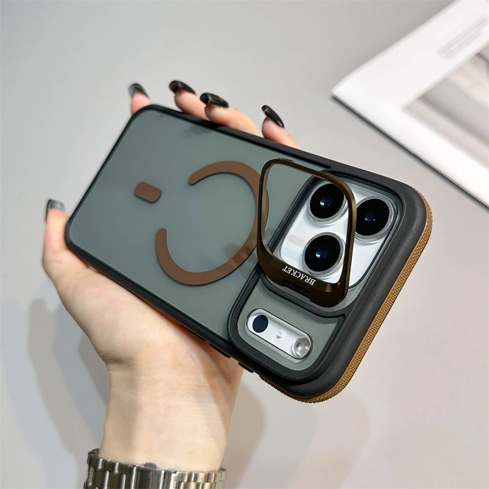 Luxury Matte Transparent for Magsafe Kickstand Stand Phone Case for IPhone 17 13 12 11 Pro Max 16 15 14 Plus Magnetic Back Cover
