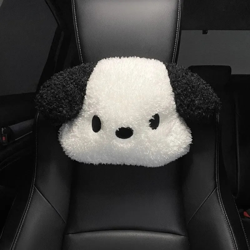 Cartoon Car Plush Lumbar Pillow Headrests Fixed Elastic Band Soothing Spine Design Soft Comfortable Puppy Practical Car Interior