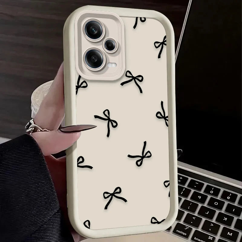 Black Love Heart Bowknot Phone Case for Xiaomi Redmi Note 13 14 14S 12 11 Pro Plus 5G 12S 11S 10S 10 9 Redmi 14C 13C 12C 12 4G