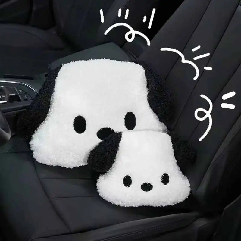 Cartoon Car Plush Lumbar Pillow Headrests Fixed Elastic Band Soothing Spine Design Soft Comfortable Puppy Practical Car Interior