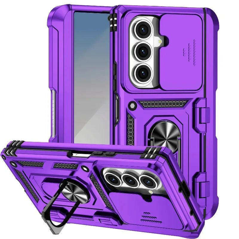 Military Heavy-duty 2IN1 Slide Camera Case For Samsung Galaxy Z Fold 7 6 5 4 Shockproof Car Magnetic Ring Stand Protective Cover