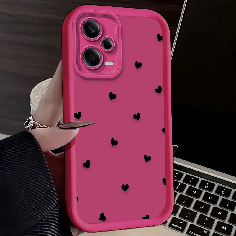 Black Love Heart Bowknot Phone Case for Xiaomi Redmi Note 13 14 14S 12 11 Pro Plus 5G 12S 11S 10S 10 9 Redmi 14C 13C 12C 12 4G
