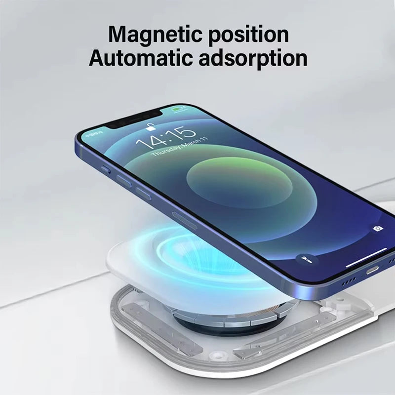Universal Qi2 Magnetic Foldable Charging Station 30w Travel Charger for iPhone Samsung Xiaomi OPPO 3 in 1 Wireless Charger