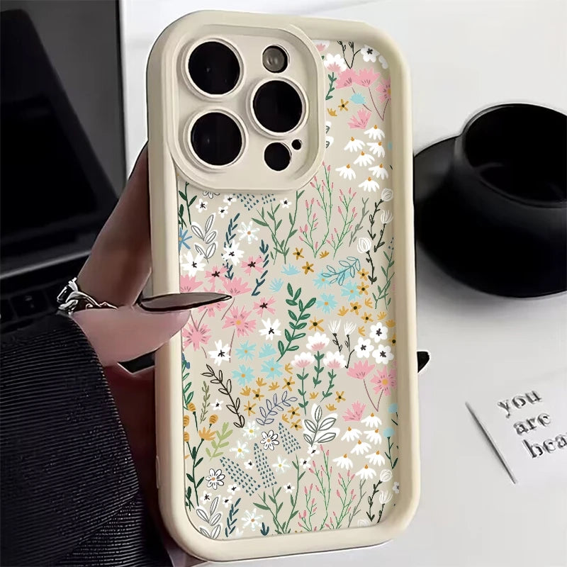 Pink High-bamboo Floral Pattern iPhone Case For Xiaomi Redmi Note 14 13 12 11 Pro Plus 5G Bumper Cover For Redmi 14C 13C Fundas
