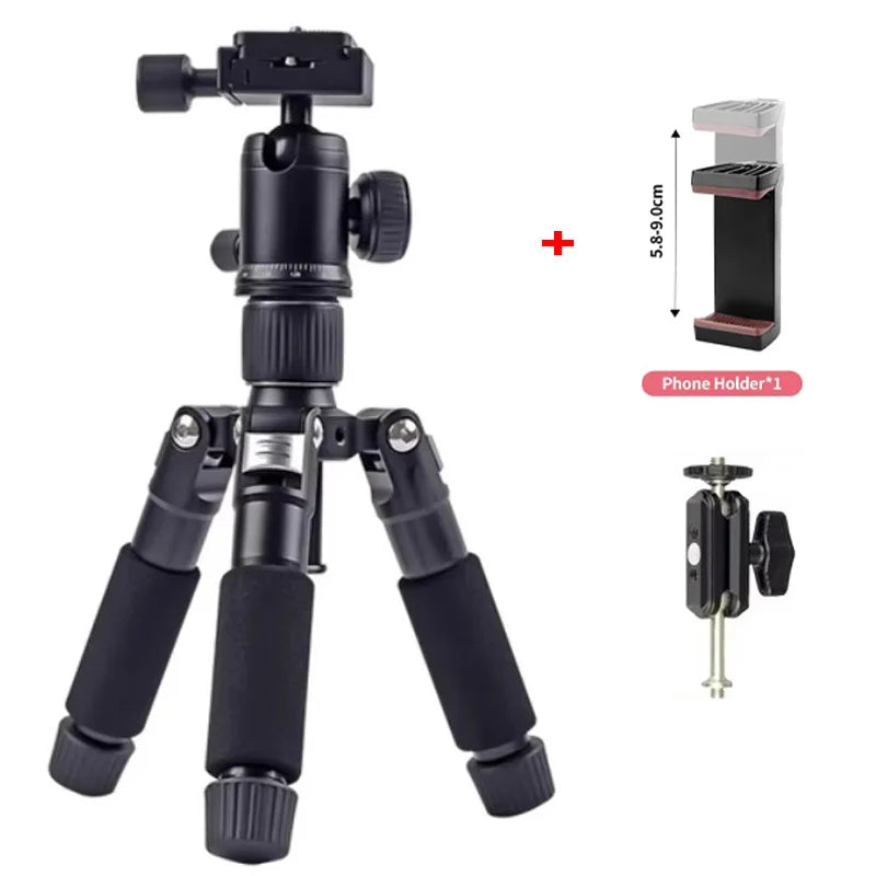 Portable tripod, lightweight travel stand, desktop video mini tripod with 360 degree ball head, suitable for outdoor travel shoo