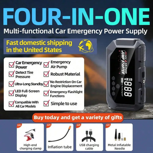 12V 8000A Portable Smart Jump Starter With 28100mAh Power Bank, Digital Air Pump, 400LUX LED Flashlight, USB-C & Type-A Ports
