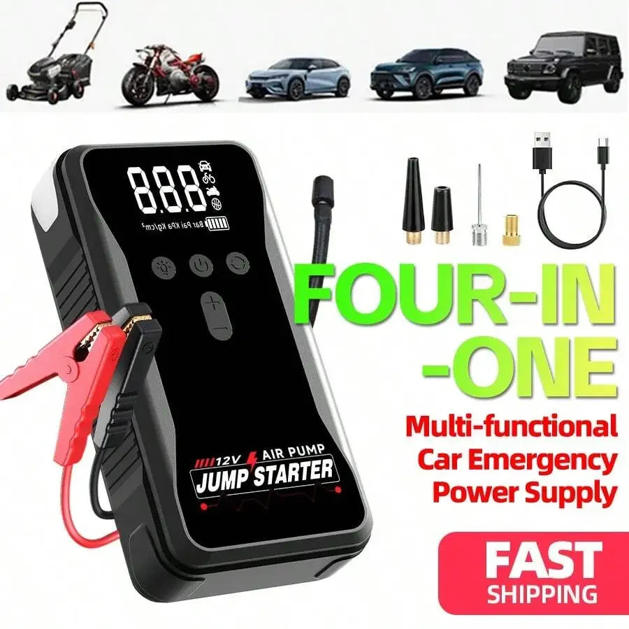 12V 8000A Smart Car Jump Starter With Air Pump Power Bank Flashlight For Gasoline Vehicles