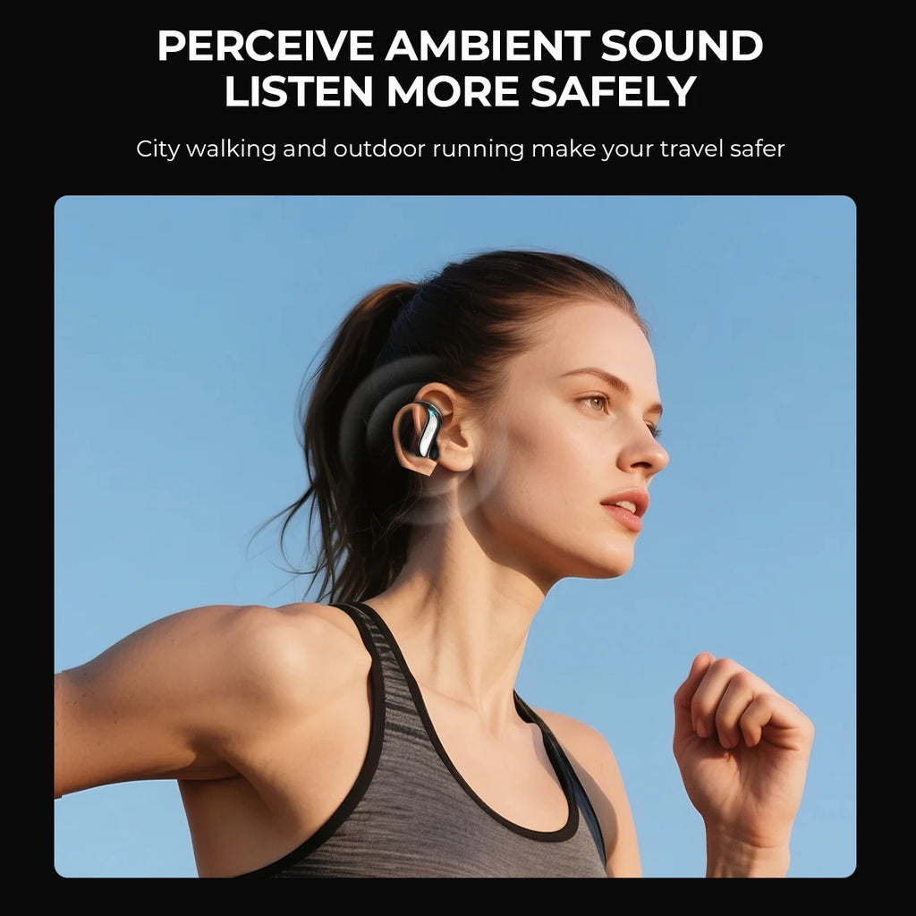 Open-ear Bluetooth Headphones HTC 30 Hrs Playback Wireless Earphones Noise Canceling Earbuds Clear Sound Quality for Music Sport