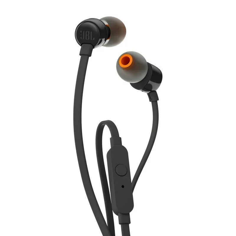 JBL T110 Wired In Ear Headphones With Mic 9mm Dynamic Driver Deep Bass Noise Isolating Soft Ear Tips  cable saver 0.3m cable