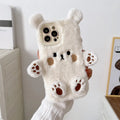 Korean 3D Cartoon Bear Fluffy Plush Couple Phone Case For iPhone 17 Air 16 15 14 13 12 11 Pro Max Shockproof Protective Cover