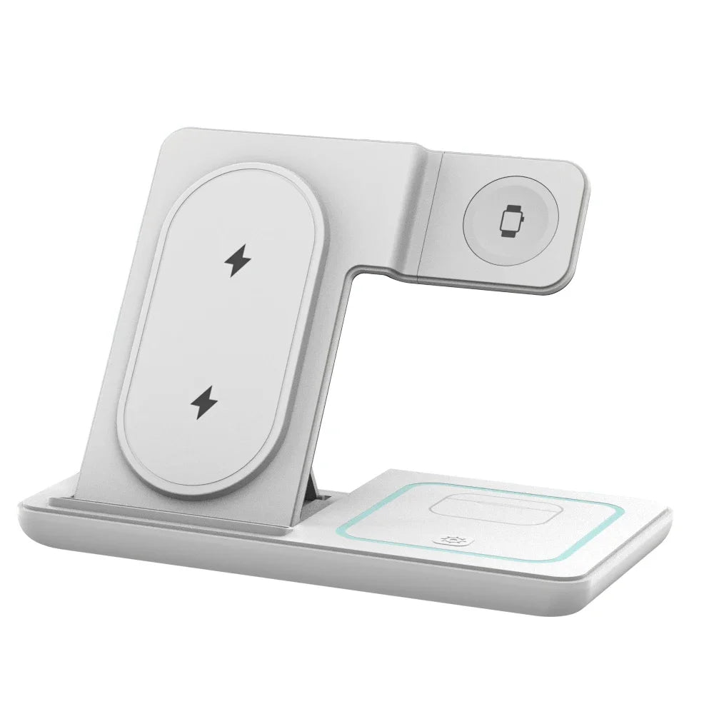 3 in 1 Foldable Wireless Charger Desk Stand For Samsung S24 S23 Galaxy Watch 2-8 Active 1 2 Buds Pro LED Fast Charging Station