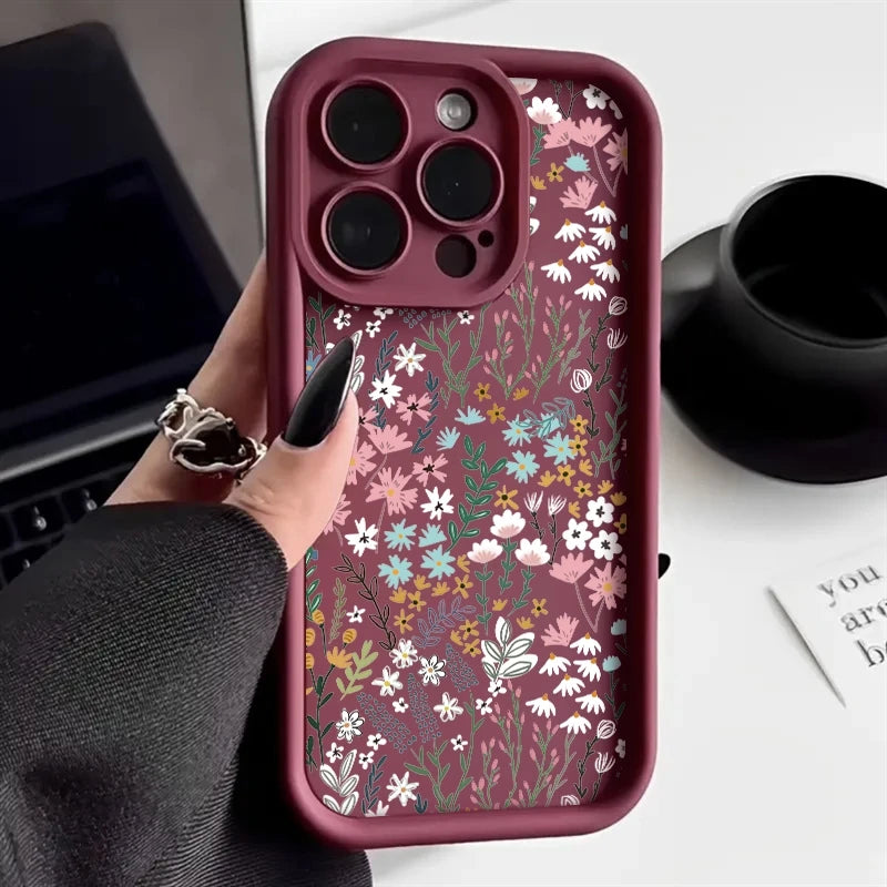 Pink High-bamboo Floral Pattern iPhone Case For Xiaomi Redmi Note 14 13 12 11 Pro Plus 5G Bumper Cover For Redmi 14C 13C Fundas