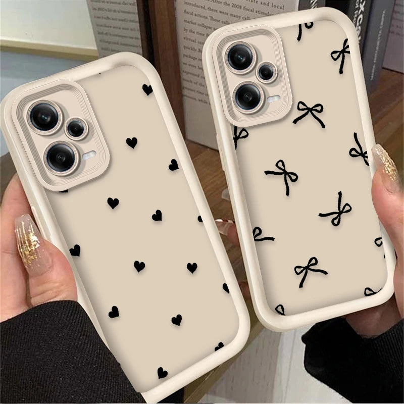 Black Love Heart Bowknot Phone Case for Xiaomi Redmi Note 13 14 14S 12 11 Pro Plus 5G 12S 11S 10S 10 9 Redmi 14C 13C 12C 12 4G