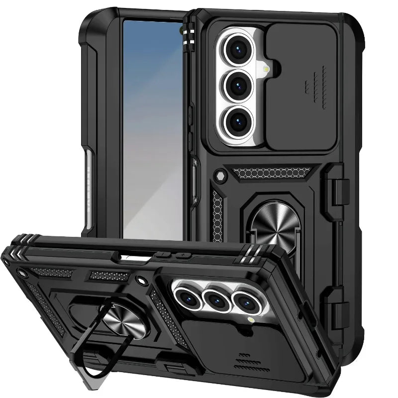 Military Heavy-duty 2IN1 Slide Camera Case For Samsung Galaxy Z Fold 7 6 5 4 Shockproof Car Magnetic Ring Stand Protective Cover